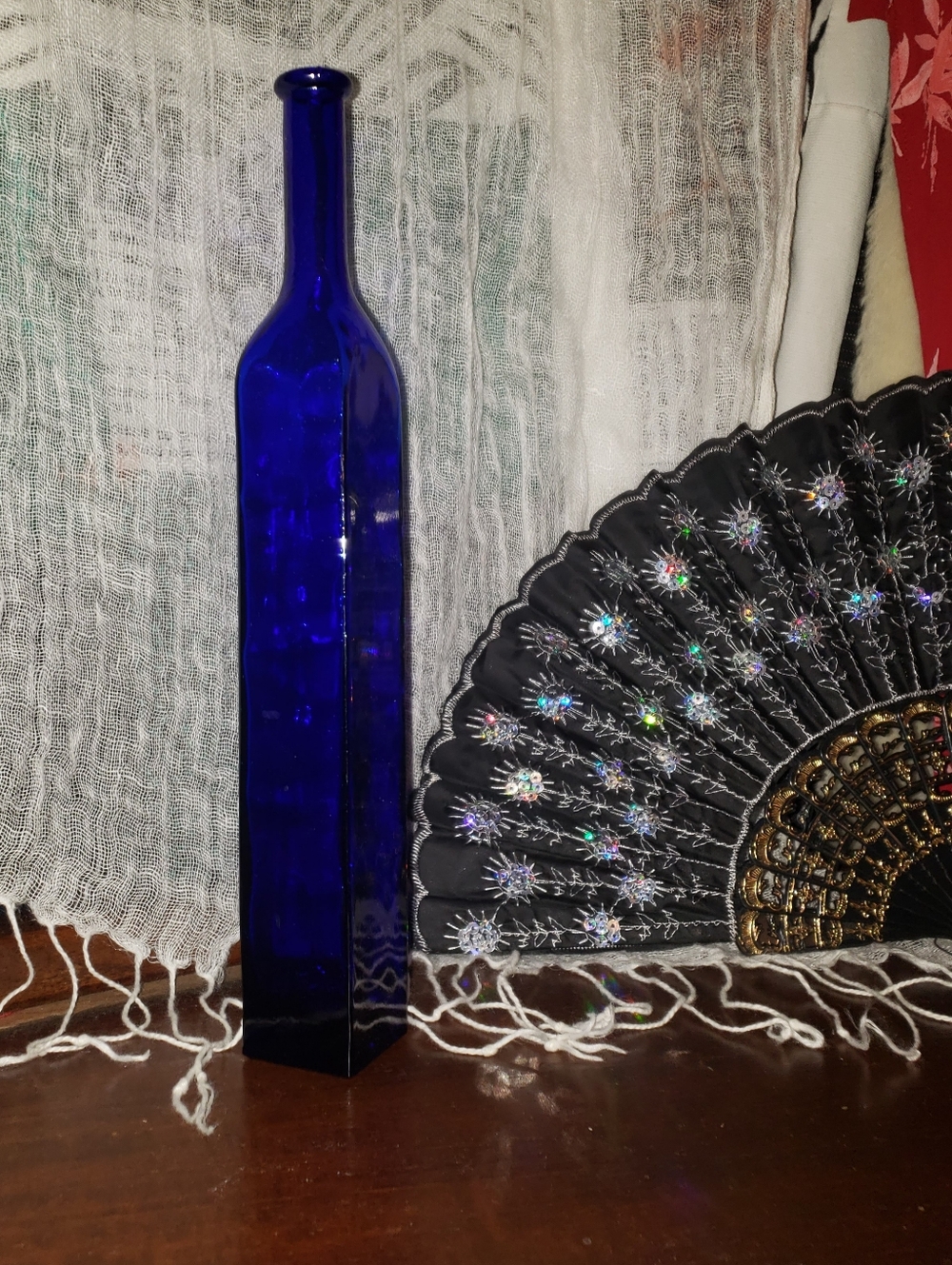 Tall Cobalt Blue Decorative Glass Bottle